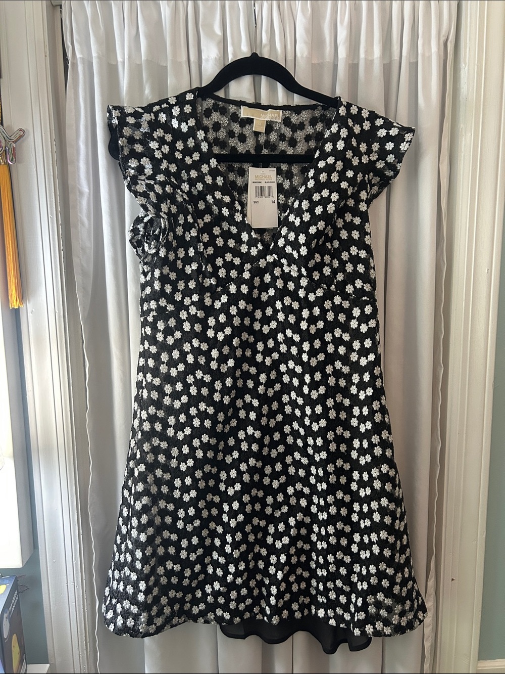 MICHAEL Michael Kors Black Mini Dress with White Daisy Print